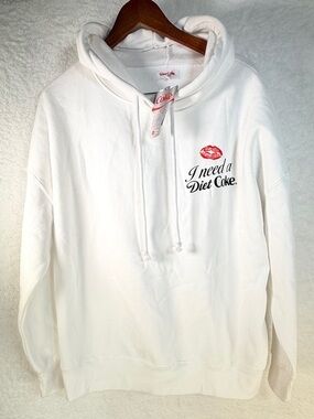 Diet Coke I Need a Diet Coke White Graphic Hoodie NWT Size XL